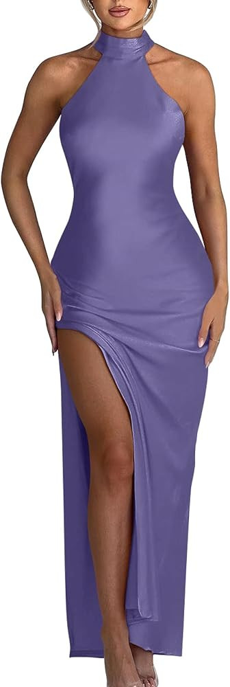 Memoriesea Women's Sexy High Split Sleeveless Backless Party Wedding Maxi Dress | Amazon (US)