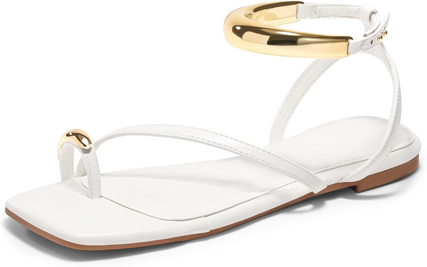 Coutgo Womens Strappy Flat Sandals Flip Flops Open Toe Ring Sandals Metal Ankle Strap Summer Beac... | Amazon (US)