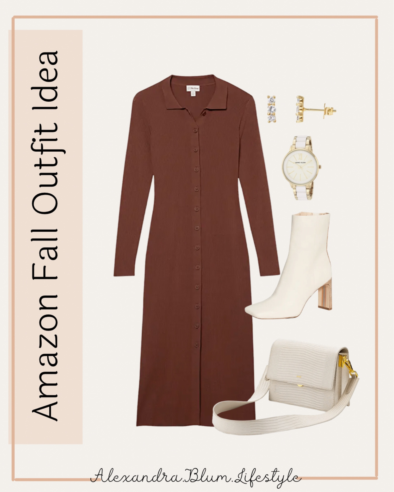 Button up sweater dress, ivory boots, crossbody purse and handbag, white watch and gold stud earrings!! Fall outfit idea! Amazon fashion finds! More fall outfits on my page!

#LTKstyletip #LTKitbag #LTKshoecrush