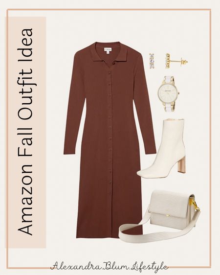 Button up sweater dress, ivory boots, crossbody purse and handbag, white watch and gold stud earrings!! Fall outfit idea! Amazon fashion finds! More fall outfits on my page!

#LTKstyletip #LTKitbag #LTKshoecrush