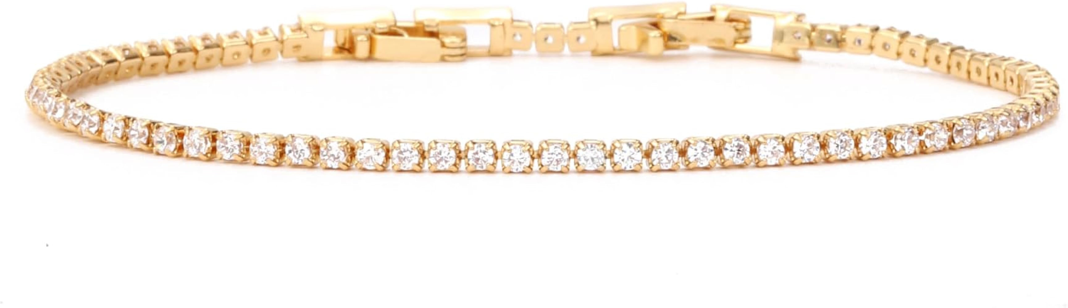 Tennis Bracelets for Women Dainty 14K Gold Plated Cubic Zirconia Tennis Bracelet Sparkly Rhinesto... | Amazon (US)