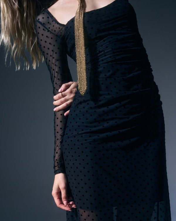 Women's Bra-Free Long-Sleeve Mesh Maxi Dress | Women's Party Collection | Abercrombie.com | Abercrombie & Fitch (US)