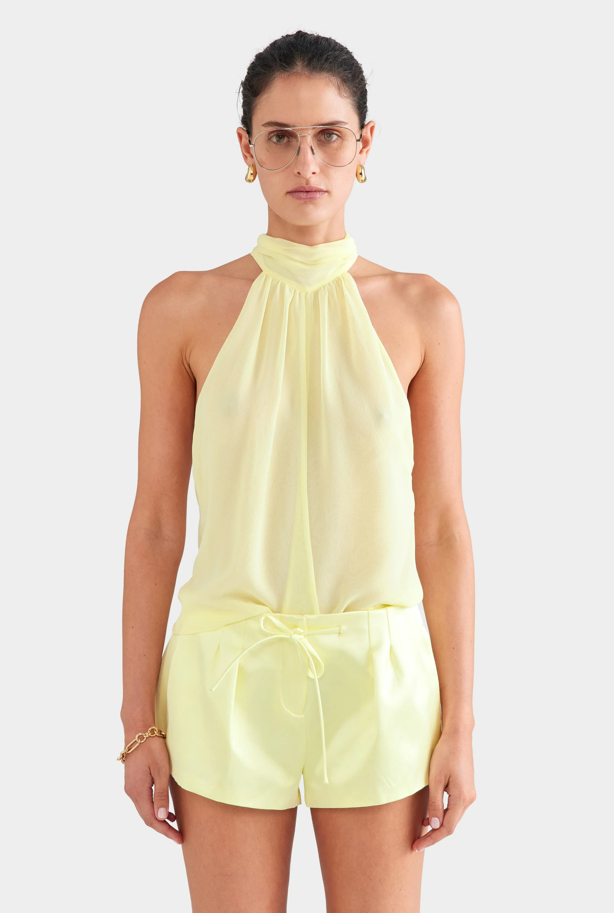 Silk Cotton Drawstring Short Pale Yellow | Venroy | Venroy AU