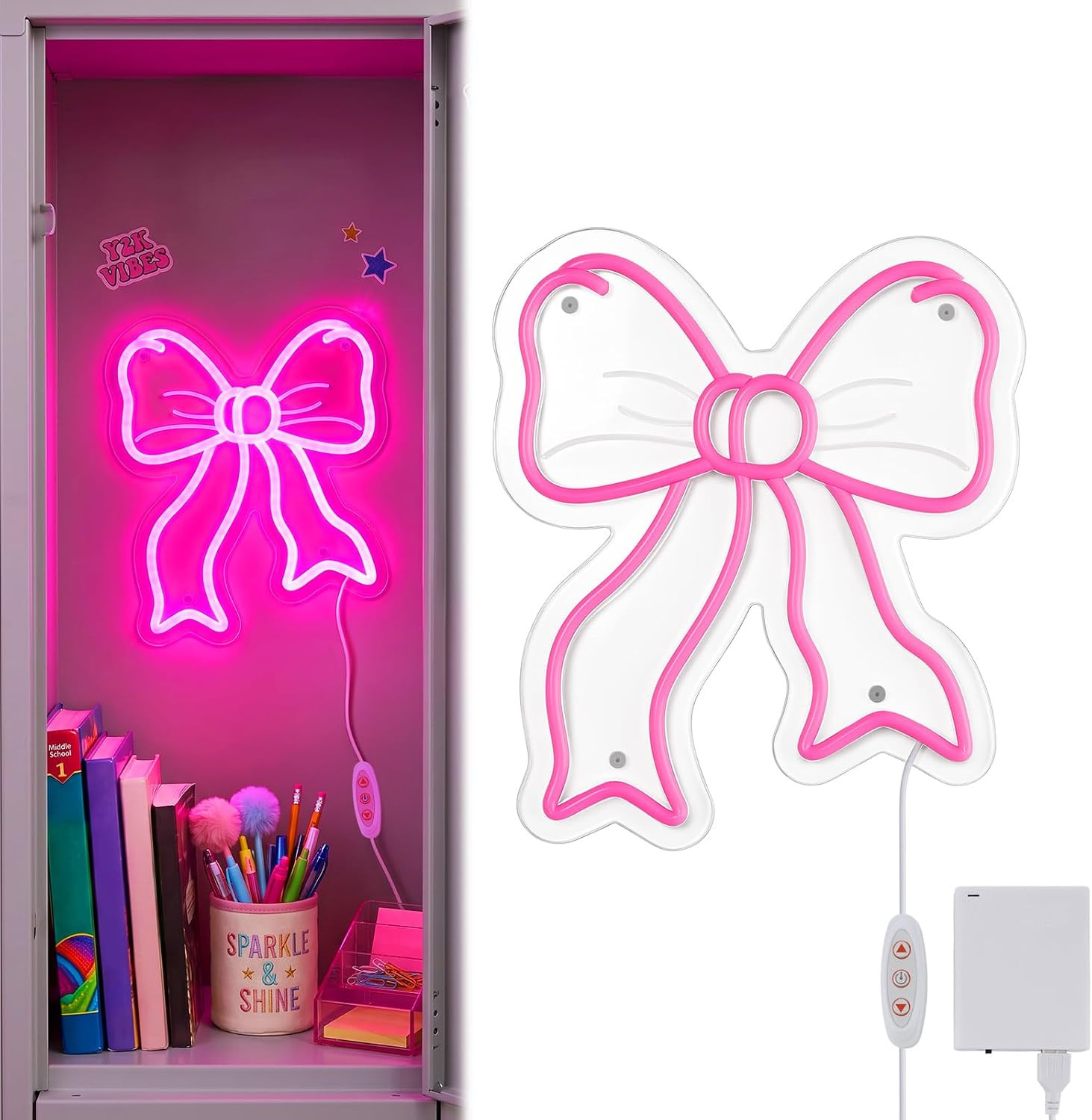 Pink Bow Magnetic Locker Lights, Neon Sign Accessories Decor for Girls | Amazon (US)