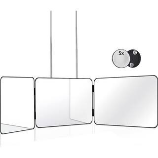 13 in. W x 9 in. H Rectangle Retractable Hooks Adjustable Height Hanging Bathroom Makeup Mirror, 5X Magnifying in Black | The Home Depot