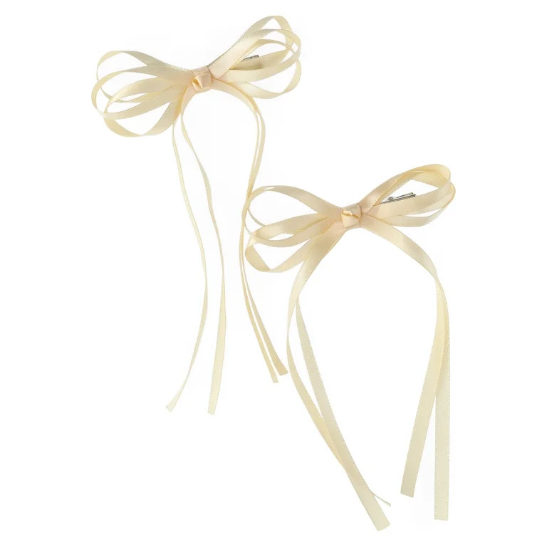 No Boundaries Ribbon Bow Hair Clips, 2-Pack, Yellow, Women's | Walmart (US)