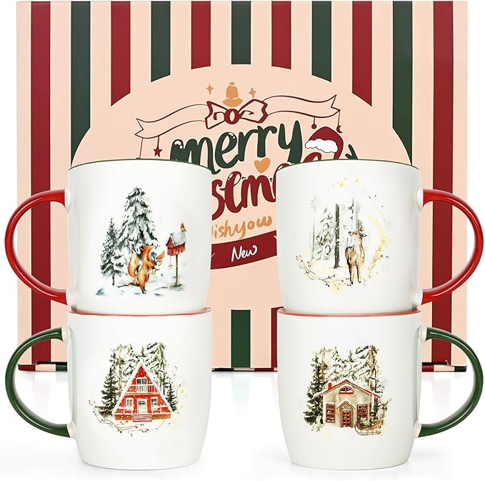 Cabtnca Christmas Mugs Set of 4, Holidays Mugs Gifts, Xmas Mug Gift for Kids, Xmas Decor, Marry C... | Amazon (US)