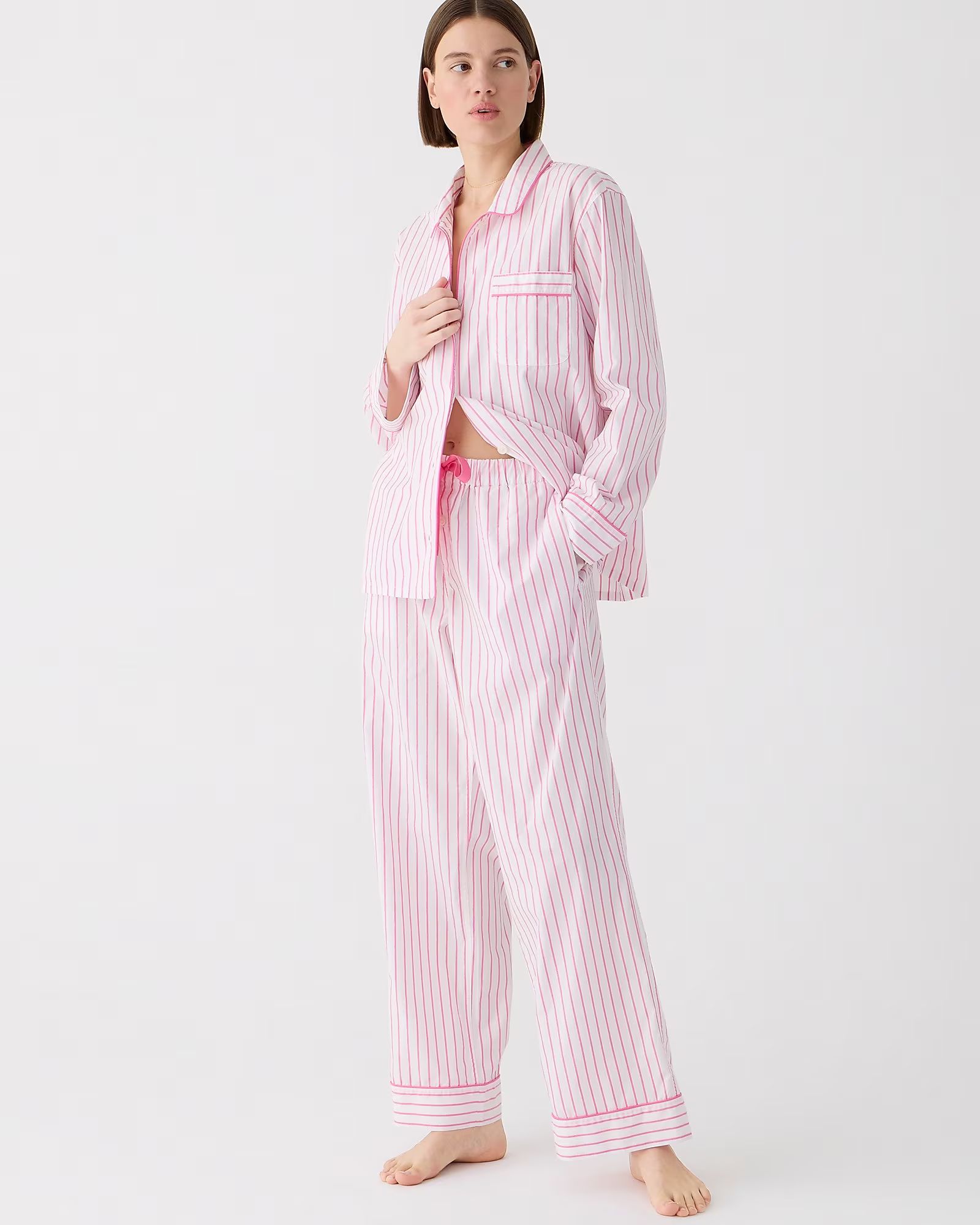 Long-sleeve cotton poplin pajama pant set in stripe | J.Crew US