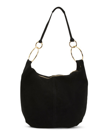 Made In Italy Suede Hobo With Rings | TJ Maxx