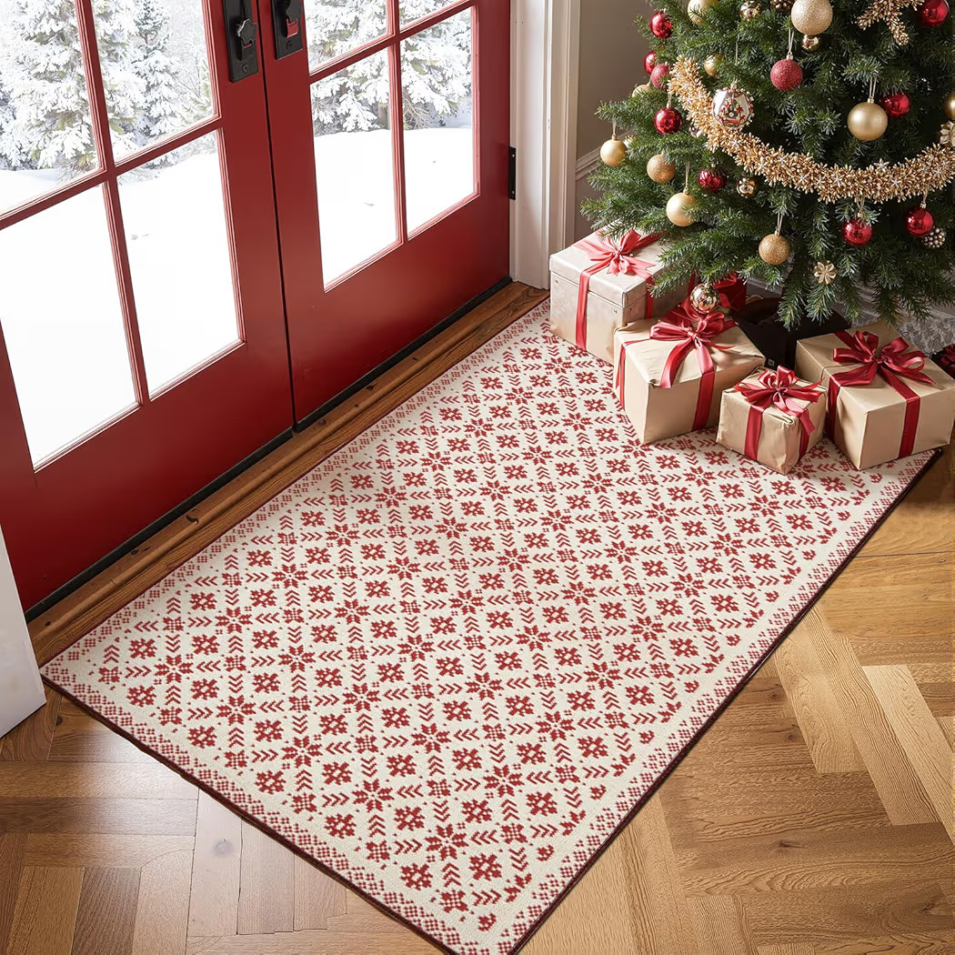 jinchan Knit Look Christmas Rug 3x5 for Entryway Kitchen Red Holiday Rug for Bedroom Christmas Cl... | Amazon (US)