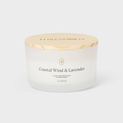 3-Wick Milky Glass Wooden Wick Coastal Wind and Lavender Jar Candle 13oz - Threshold™ | Target