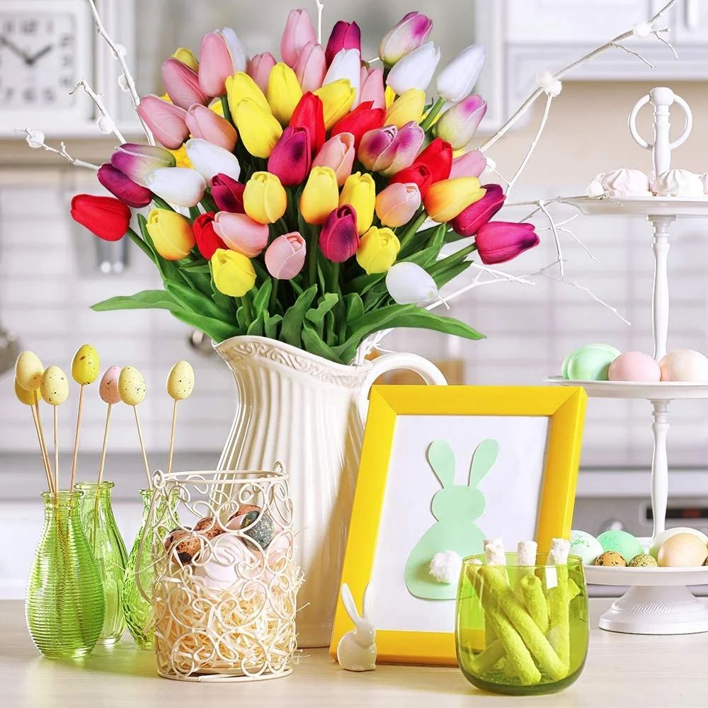 Yirtree 1 Bouquet 15 Heads Multicolor Tulips Artificial Flowers Faux Tulip Stems Real Feel PU Tul... | Walmart (US)