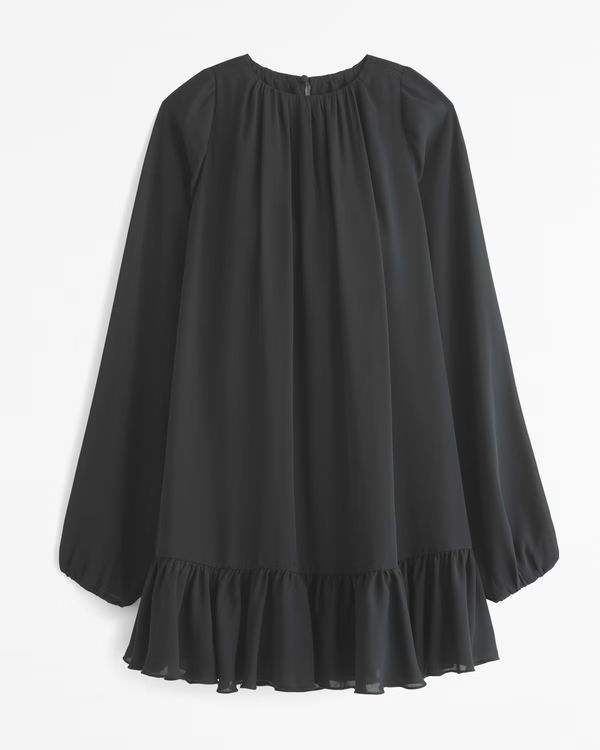 Long-Sleeve Ruffle Hem Mini Dress | Abercrombie & Fitch (US)