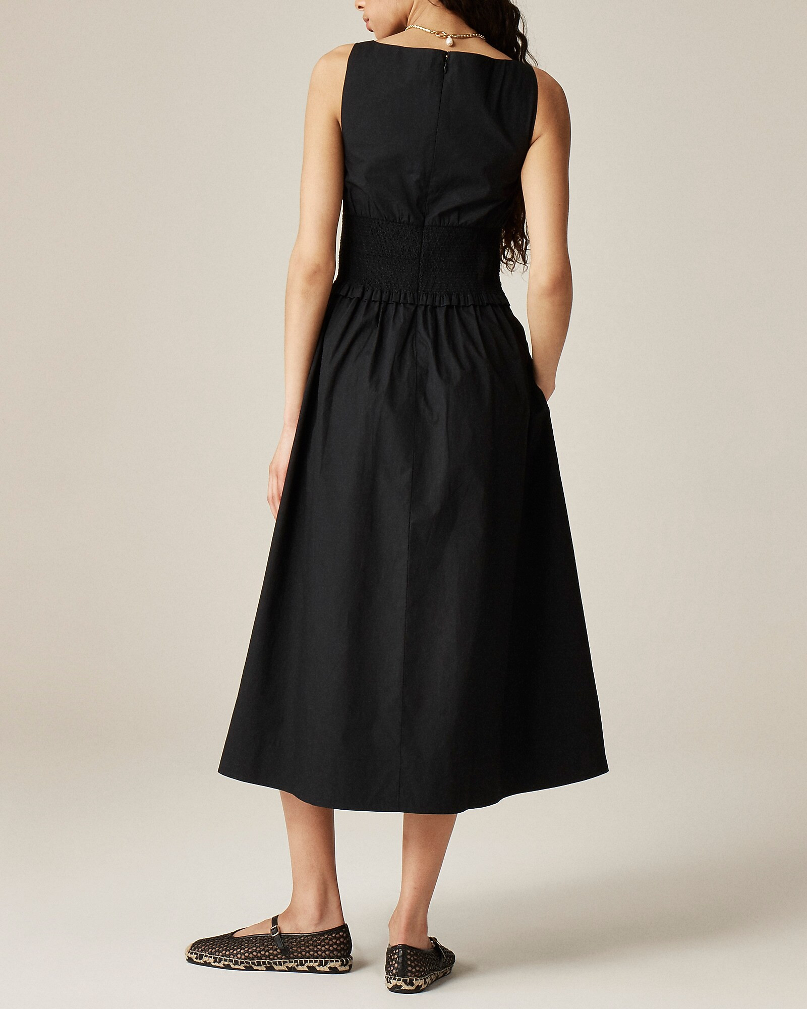 Plunge smocked-waist dress in cotton poplin | J. Crew US