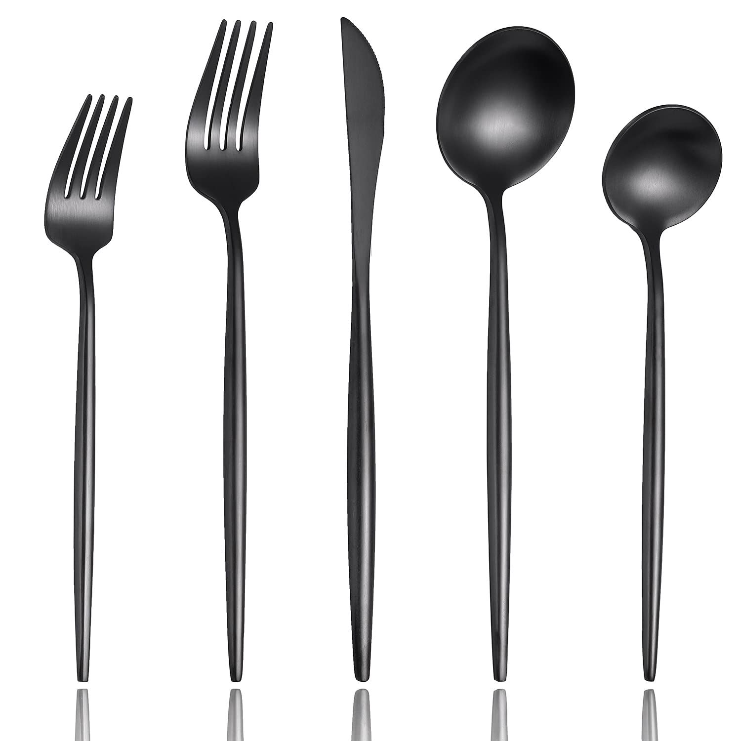 Lemeya Matte Black Modern Silverware Set,18/10 Stainless Steel Flatware Set,20-Piece Cutlery Set Ser | Amazon (US)