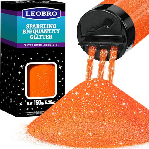 LEOBRO Orange Glitter, 150g/5.29oz Extra Fine Fluorescent Glitter Powder for Resin Arts, Crafts, Party & Halloween Decor | Amazon (US)