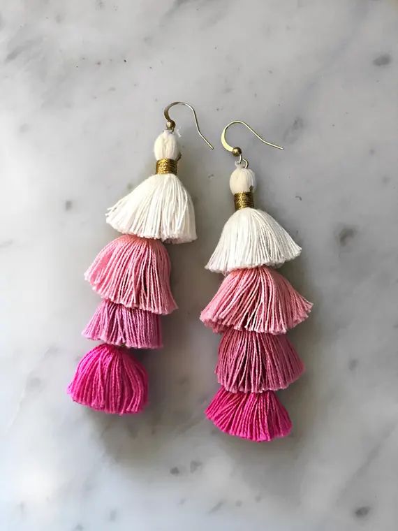 Pink ombre tassel earrings | Etsy (CAD)