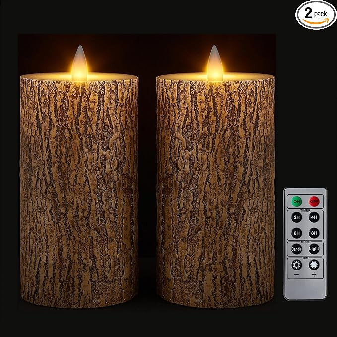 Brown Bark Wax Flameless Pillar Candles with Remote Timer, 3D Moving Flame Led Candles up to 400 ... | Amazon (US)