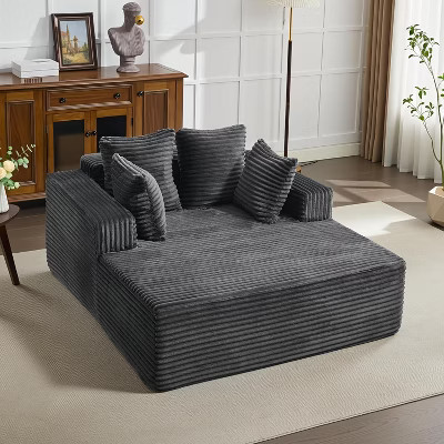 61" Oversized Corduroy Chaise Lounge Chair Upholstered Deep Seat Sofa Bed with USB Ports & Pillows Armrests Sleeper Couch, No Assembly | Target