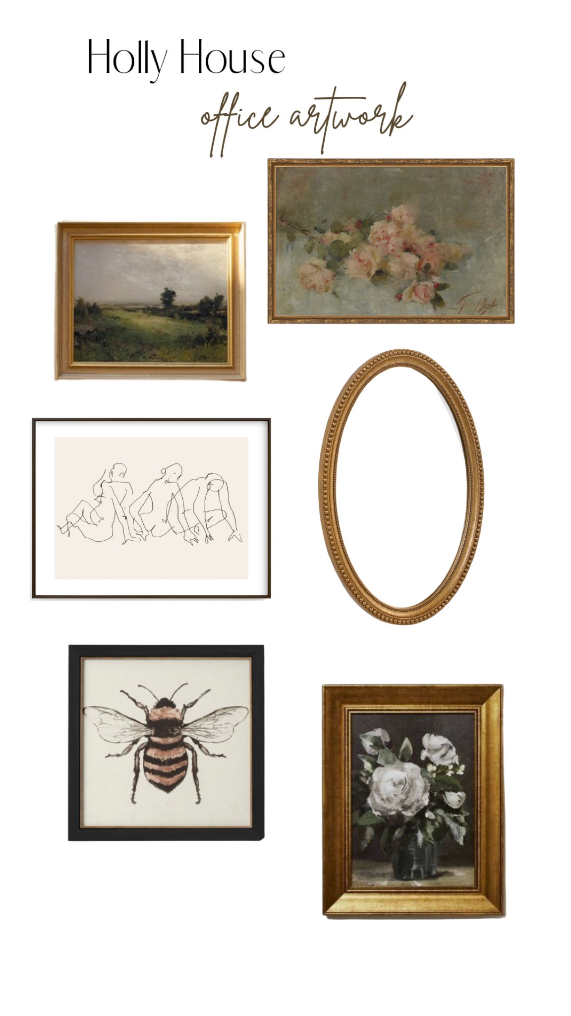 Artwork used on our office. My framed flower print is vintage I found an option I also love on Etsy for you. I also have black and white photos of family (not sourced obviously) 

#LTKhome