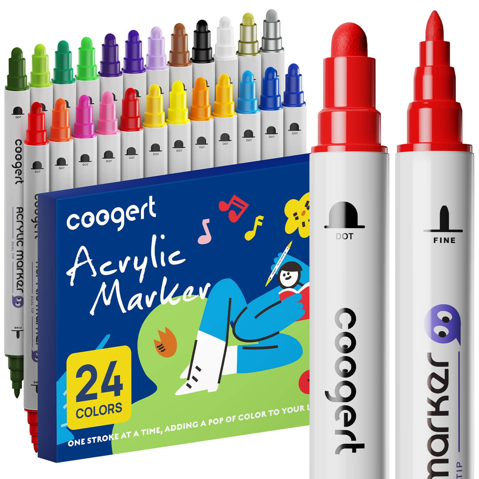 24 Dual Tip Acrylic Paint Markers, Fine Tip and Dot Tip Acrylic Paint Pens For Rock Painting, Can... | Amazon (US)