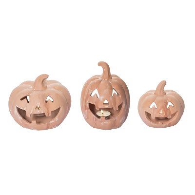 Transpac T/C Pumpkin Candle Holder Set of 3 for Halloween Decorative Candle Holders Perfect for Fall Decor | Target