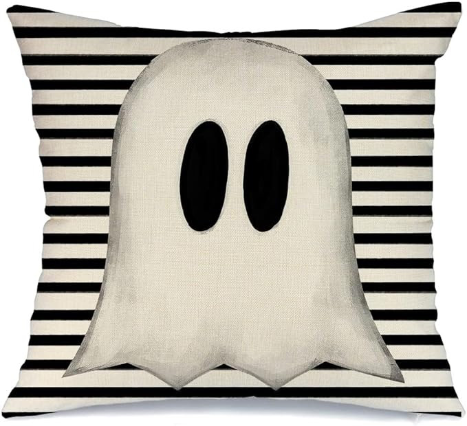 AACORS Halloween Decor Throw Pillow Cover 18X18 Ghost Decorations Farmhouse Decorative Stripes Cu... | Amazon (US)