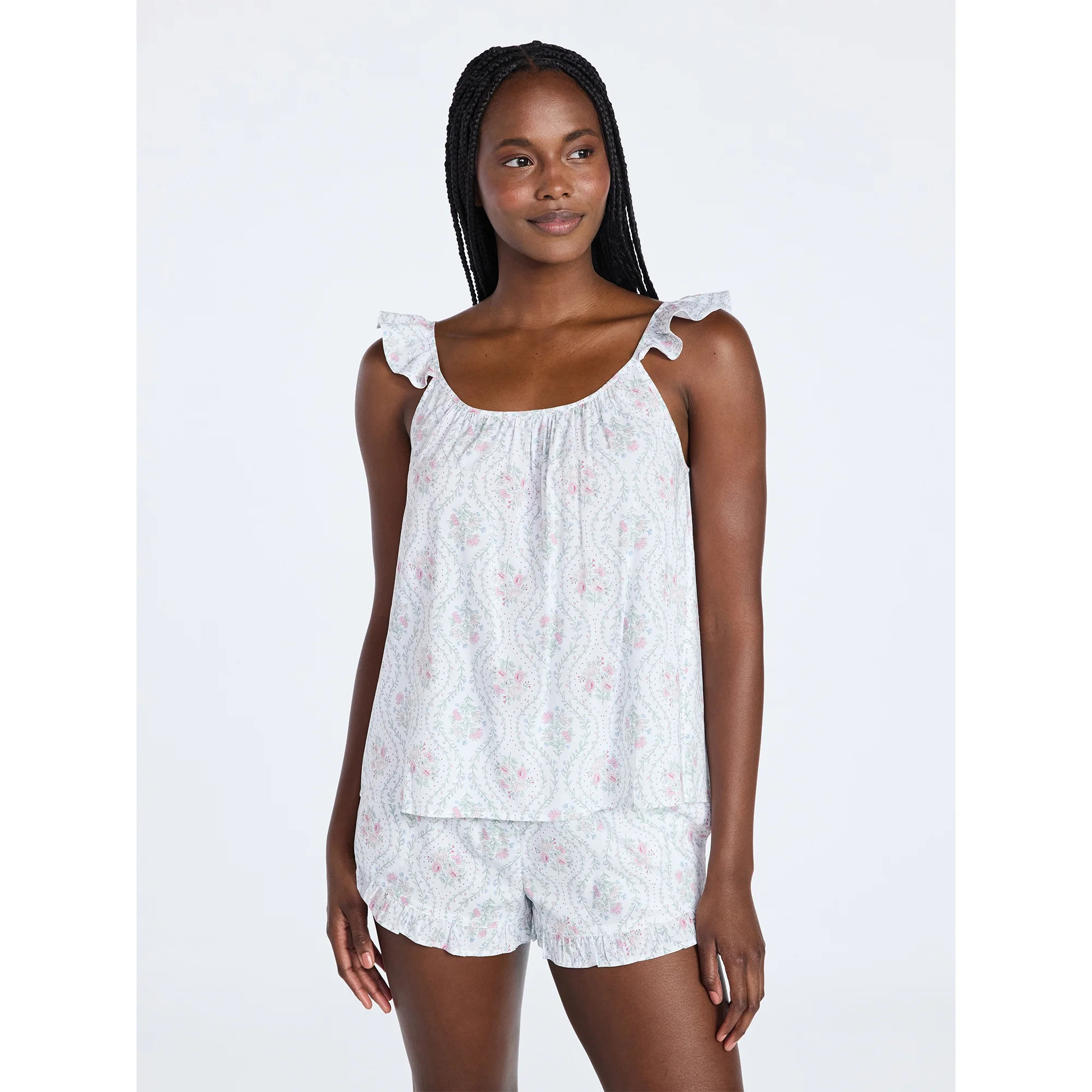 Joyspun Women's Woven Sleep Cami and Shorts Set with Ruffle, 2-Piece, Sizes XS-3X | Walmart (US)