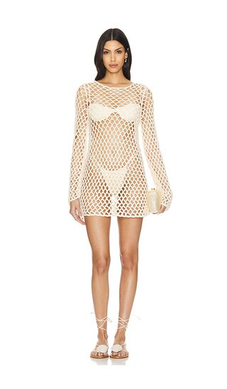 Svea Mesh Dress in Oatmeal | Revolve Clothing (Global)