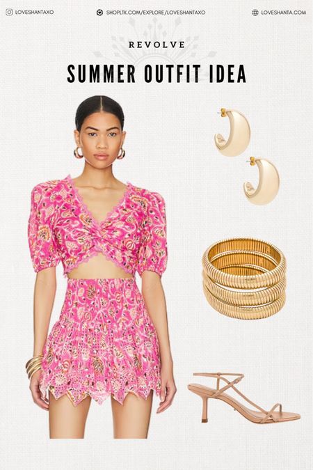 Vacay outfit. Vacation outfit. Outfit idea. Two piece skirt set. Crop top. Floral tops. Gold jewelry. Chunky gold earrings. Pink outfits. Strappy shoes. Summer outfit. Spring outfit.

#LTKFind #LTKSeasonal #LTKstyletip