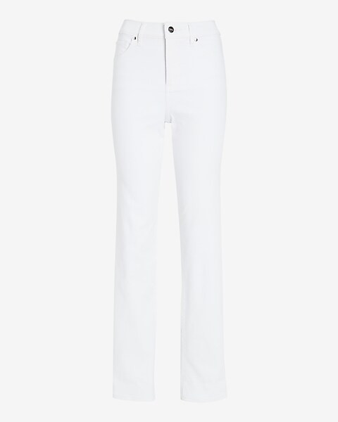 High Waisted White Cuffed Hem Straight Ankle Jeans | Express