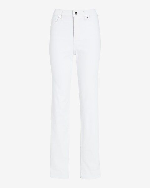 High Waisted White Cuffed Hem Straight Ankle Jeans | Express