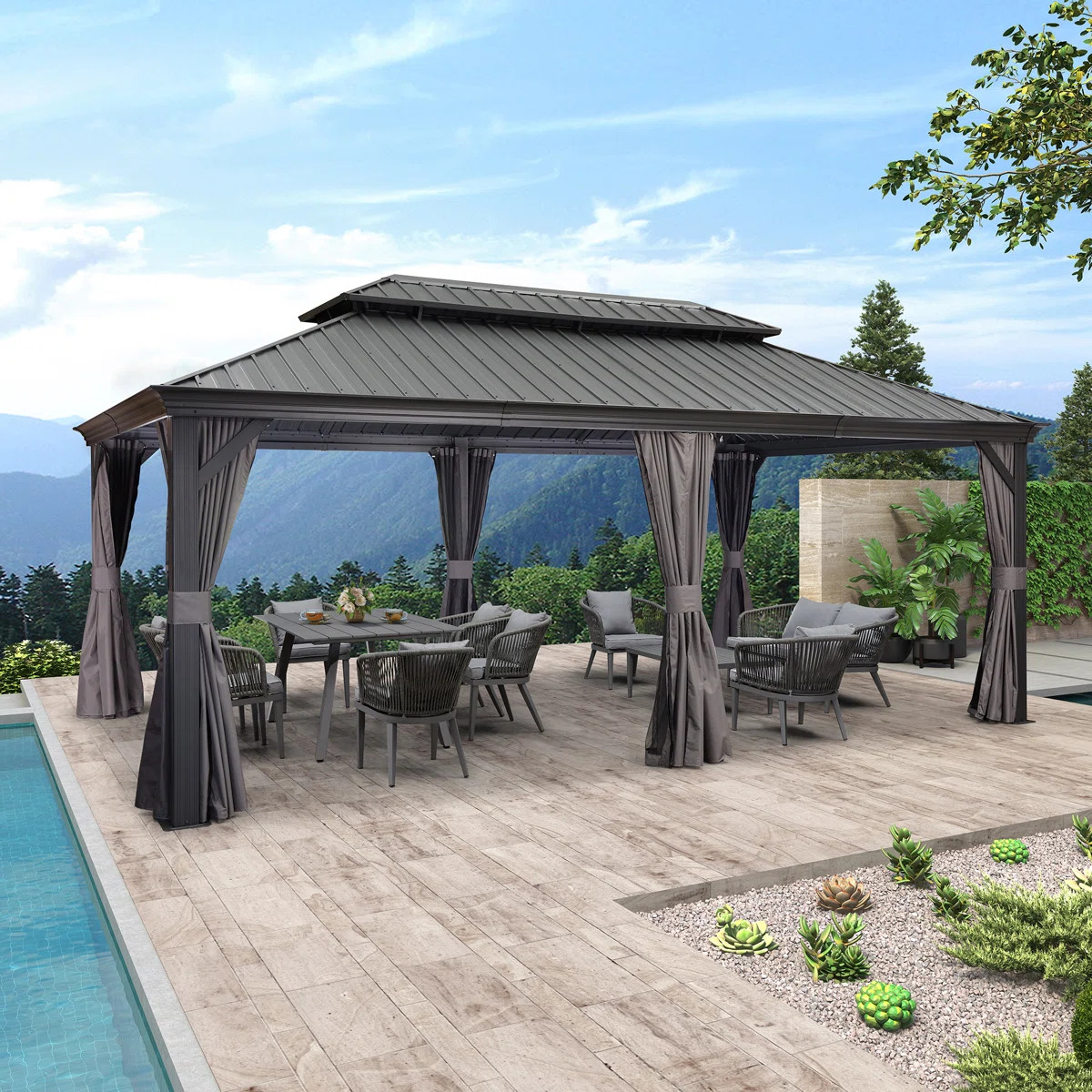 PURPLE LEAF 12' X 20' Permanent Hardtop Gazebo Aluminum Gazebo with Galvanized Steel Double Roof ... | Wayfair North America