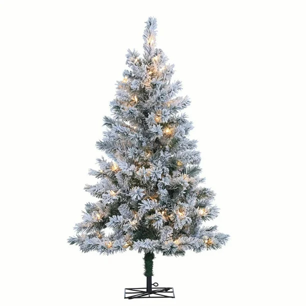 Sterling Clear Prelit Incandescent Green Flocked Spruce Christmas Trees, 4' - Walmart.com | Walmart (US)