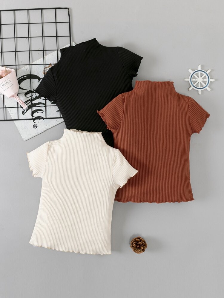 Toddler Girls 3pcs Mock Neck Lettuce Trim Tee | SHEIN