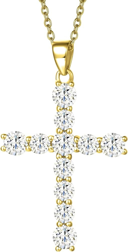 Carleen Cross Necklace For Women Yellow Gold Plated Sterling Silver Cubic Zirconia CZ Simulated D... | Amazon (US)