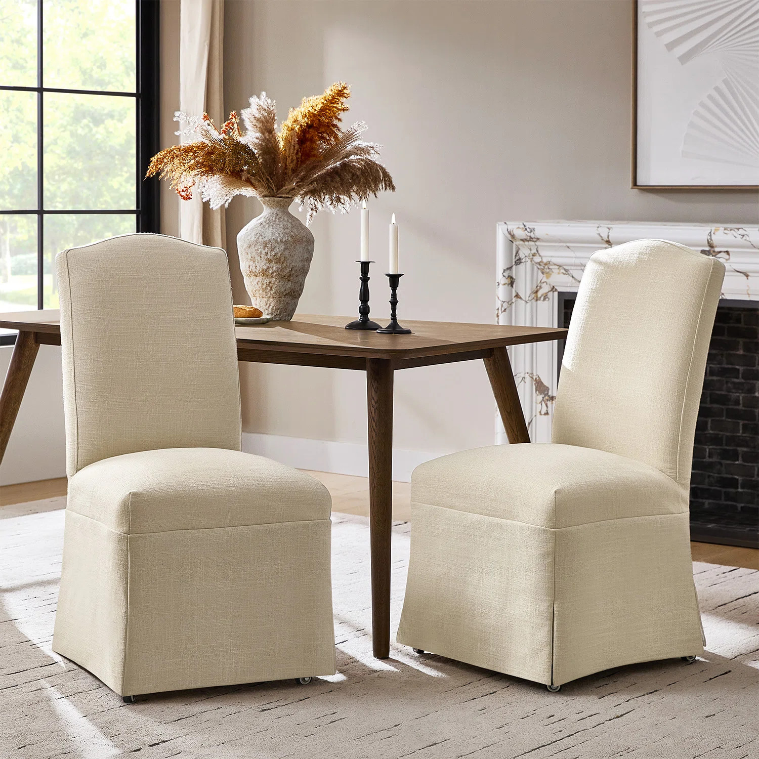 Albeniz Transitional 40"Tall Solid Wood Legs Dining Chair with Removable Fabric Slipcover (Set of... | Wayfair North America