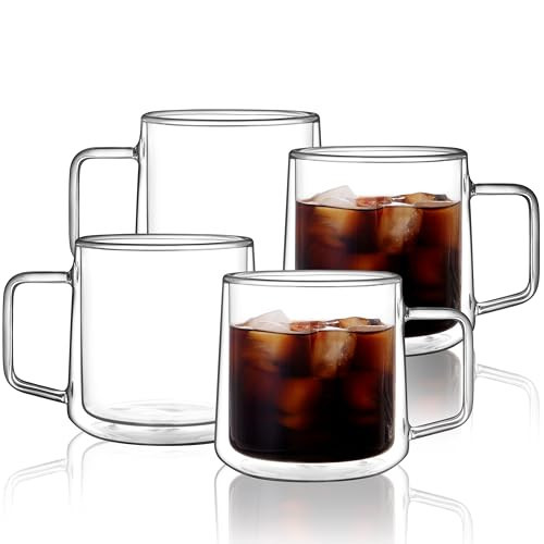 CNGLASS 15oz(4-pack) Double Walled Glass Coffee Mugs,Large Insulated Glass Mugs with Handle,Clear Coffee Cups for Espresso,Latte,Cappuccino,Tea | Amazon (US)