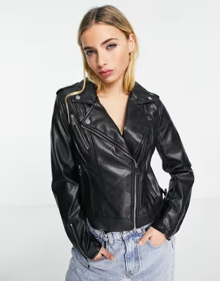 Morgan leather look biker jacket in black | ASOS | ASOS (Global)