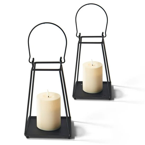 LampLust Black Metal Candle Lantern - Set of 2 Small Decorative Lanterns with LED Flameless Candl... | Walmart (US)