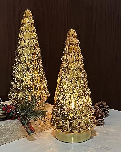 SHMILMH Gold Mercury Glass Christmas Tree Set of 2, Tabletop Christmas Tree with Light, Battery O... | Amazon (US)