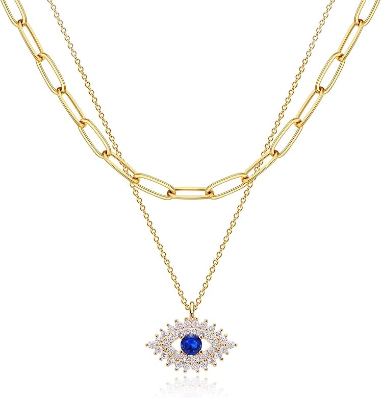 MEVECCO Layered Heart Necklace Pendant Handmade 18k Gold Plated Dainty Gold Choker Arrow Bar Laye... | Amazon (US)