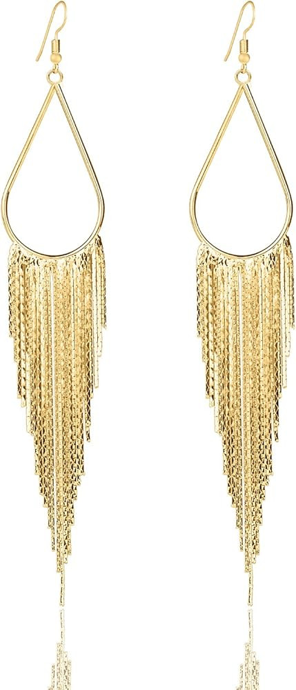 Vijiv 1920s Long Drop Tassel Earrings 20s Flapper Jewelry Costume Accessories | Amazon (US)