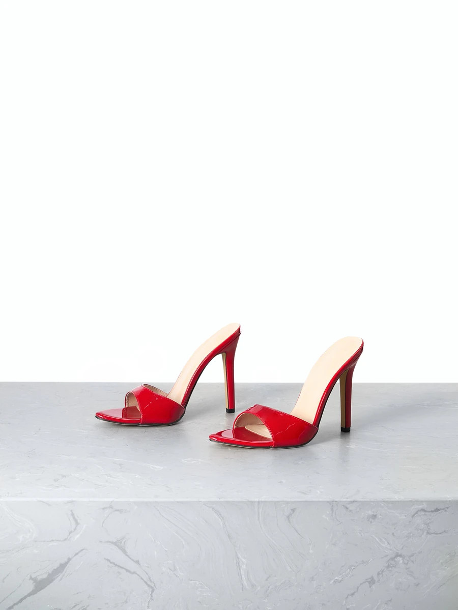 CHICVUE Women's Patent Leather Strap Pointed Toe Stiletto High Heel Sandals, Casual Solid Color M... | SHEIN