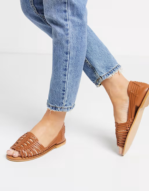 ASOS DESIGN Florentine woven leather sandal in tan | ASOS (Global)