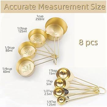 LYFJXX Gold Measuring Cups and Spoons Set, 8 PCS Metal Measuring Cups and Stainless Steel Measuri... | Amazon (US)