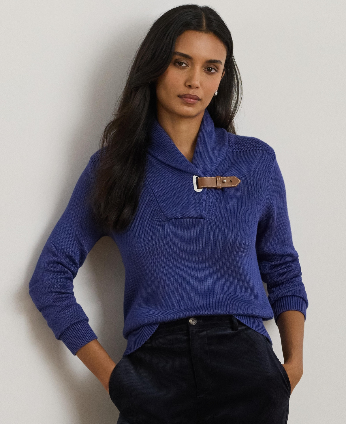 Lauren Ralph Lauren Women's Sabree Long Sleeve Buckle-Trim Sweater - Charter Blue | Macy's