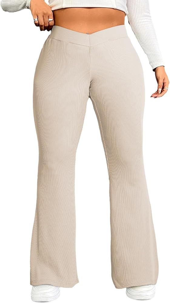 Eytino Plus Size Leggings for Women Elastic High Waisted Crossover Flare Pants Lounge Trousers(1X... | Amazon (US)