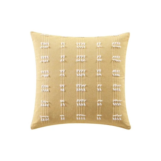 Mainstays Solid Textured Tasseled Stripe Decorative Throw Pillow, 18x18, Yellow, Single | Walmart (US)