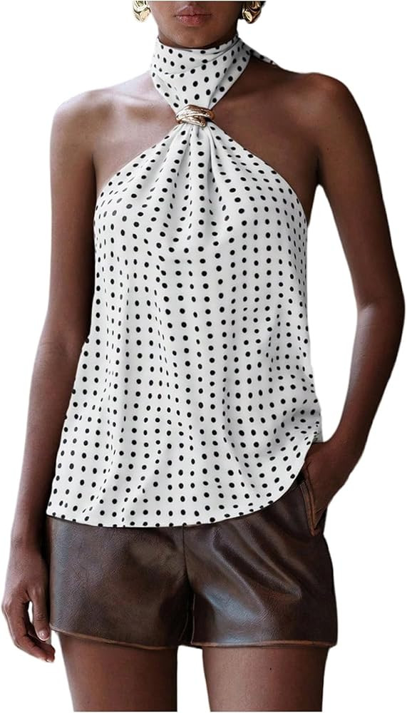 Women's Y2k Sleeveless Polka Dots Halter Tops Open Back Going Out Tank Tops | Amazon (US)